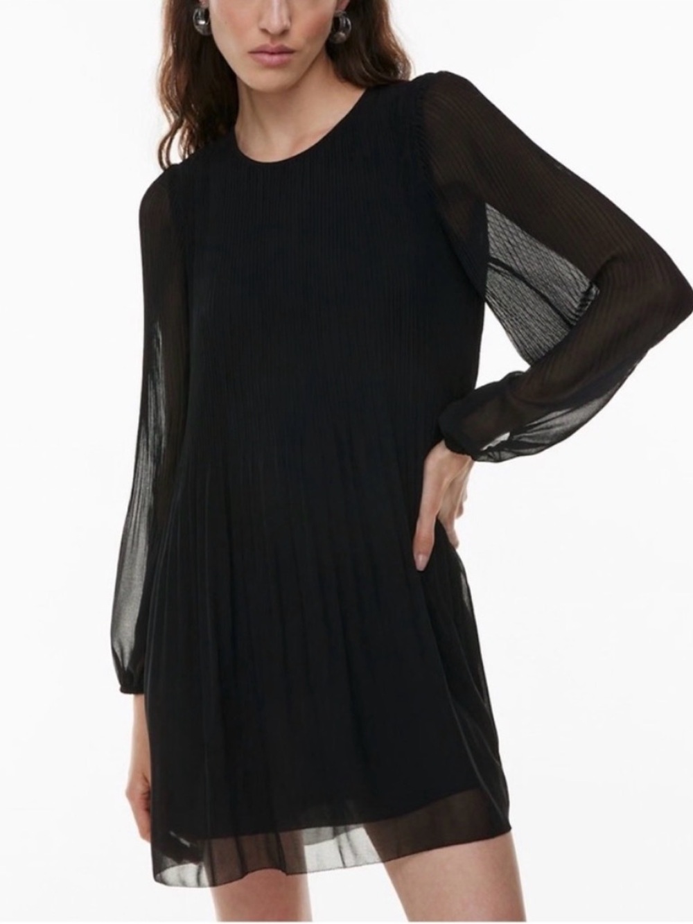 Wilfred Black Pleated Long-Sleeve Mini Dress